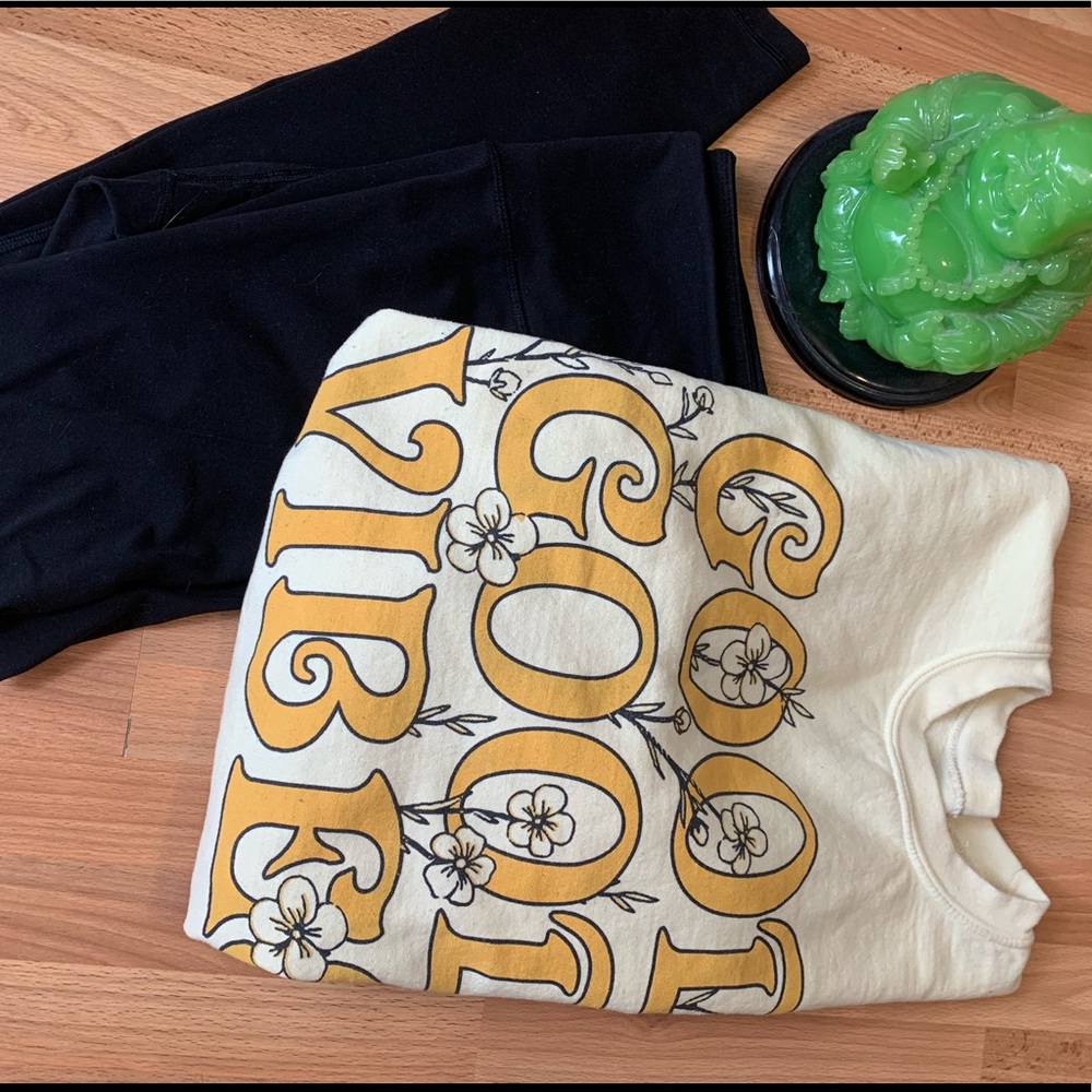 Good good vibes light yellow floral crew neck